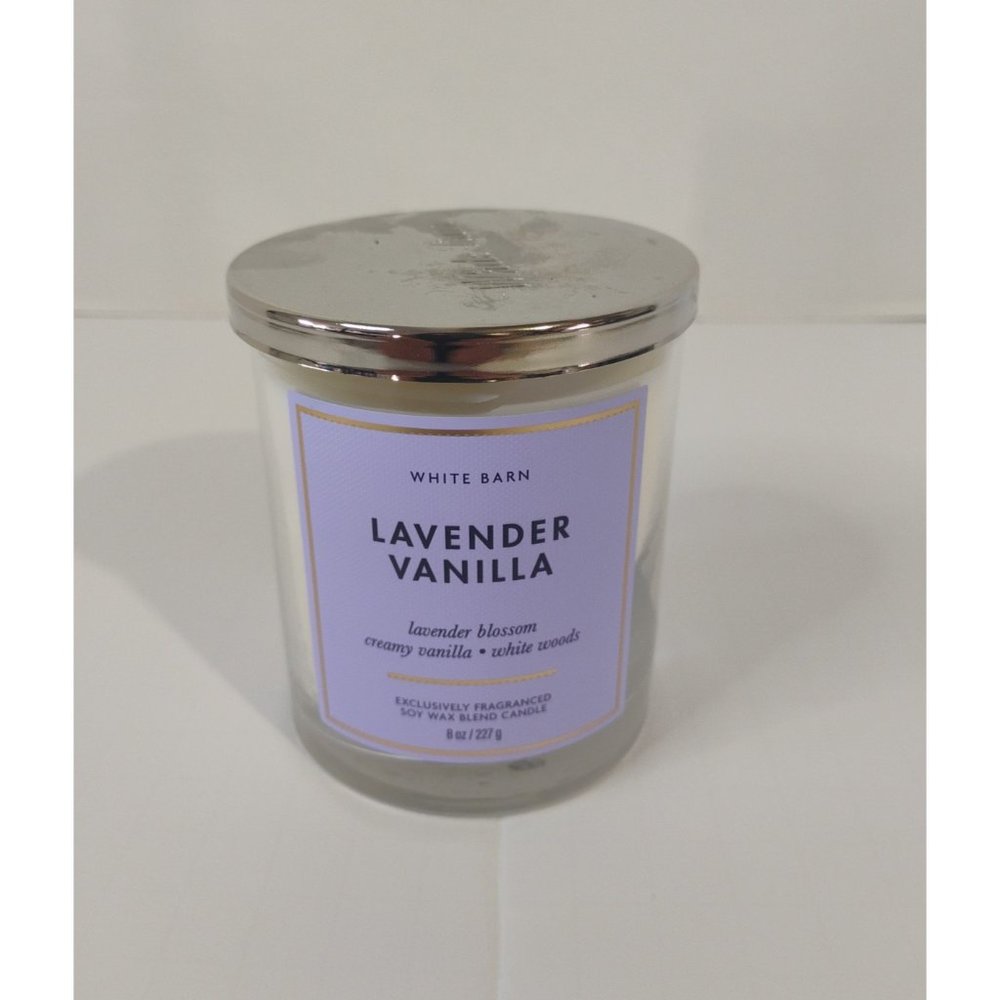 Bath & Body Works Single Wick Candle Jar 8 oz Lavender Vanilla White Barn New